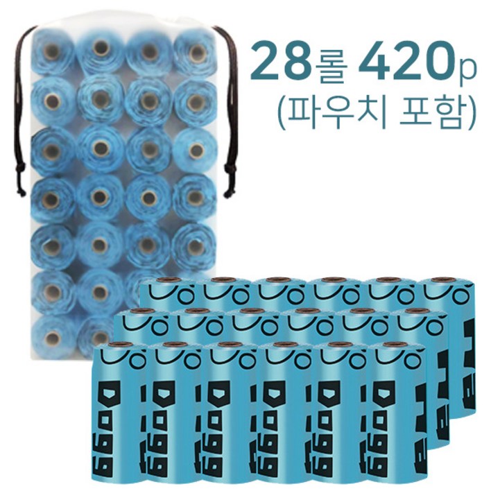 펫니멀리즘 강아지 배변봉투 친환경 생분해 똥츄 파우치포함 420매, 1.블루(420매)