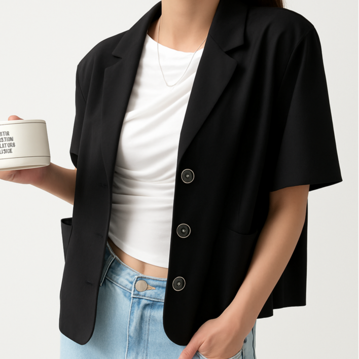 키토브 빅사이즈 반팔자켓 여성 캐주얼재킷 여름 린넨 오버핏 아우터