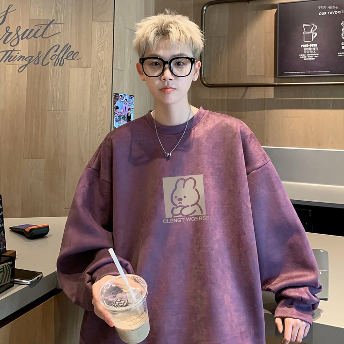 남자 스웨이드 라운드 맨투맨