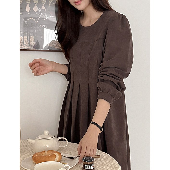 제작 마조리나 라운드넥 턱 피치 롱 원피스 85429 빅사이즈 여성의류