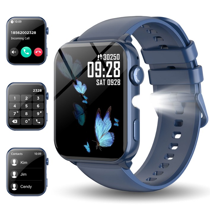 IOWODO R30MAX 스마트워치 1.91인치 HD 곡면 디스플레이 메시지 알림 수면 추적 100가지 이상 운동 모드 LED 손전등 IP68 방수 통화가능 스마트워치