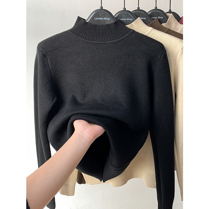 스웨터 Zoki 따뜻한 겨울 풀오버 두꺼운 플러시 점퍼 블랙 캐주얼 터틀넥 기본 니트