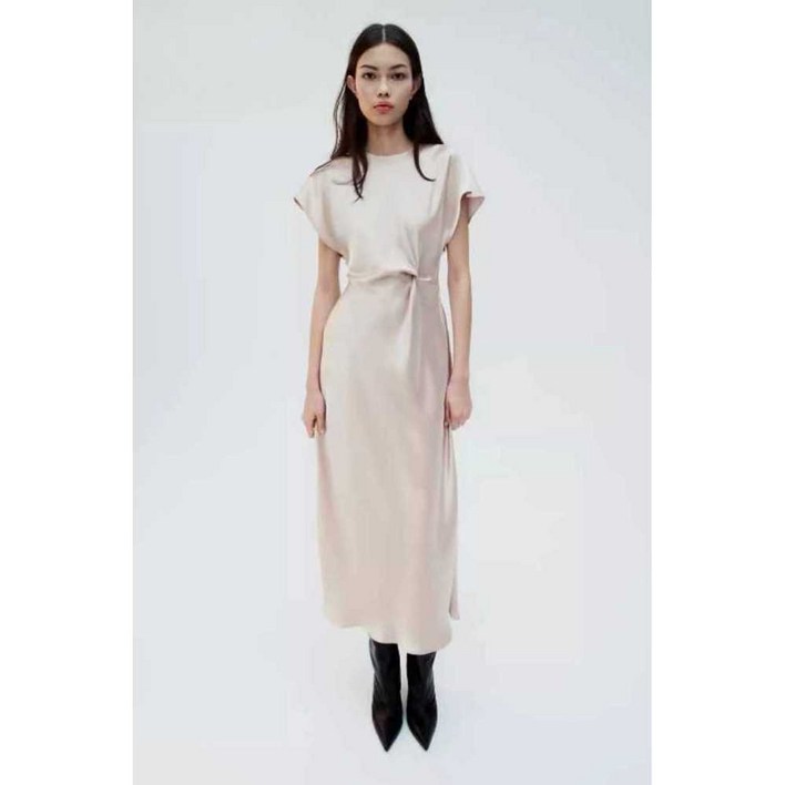 ZARA 여성원피스 데일리룩 반팔 실크 새틴 미디 드레스