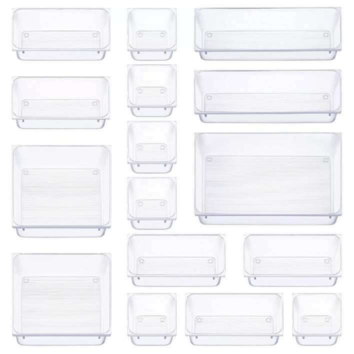 바이리모 다용도 깔끔 보관 투명 크리스탈 아크릴 트레이 다양한 사이즈 책상 화장대 서랍 칸칸분리 수납 정리함 세트