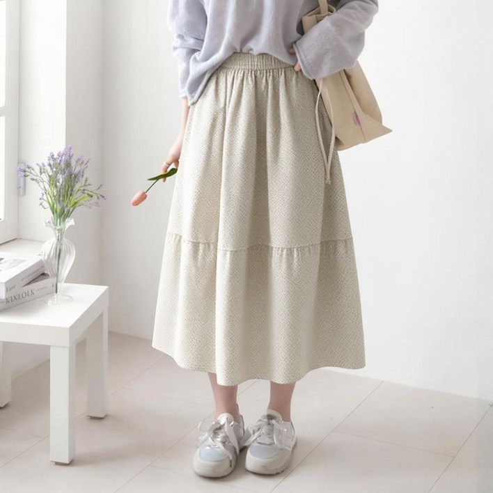 데일리앤 블라썸 밴딩 플레어 롱 스커트 봄 가을 플라워 꽃 치마