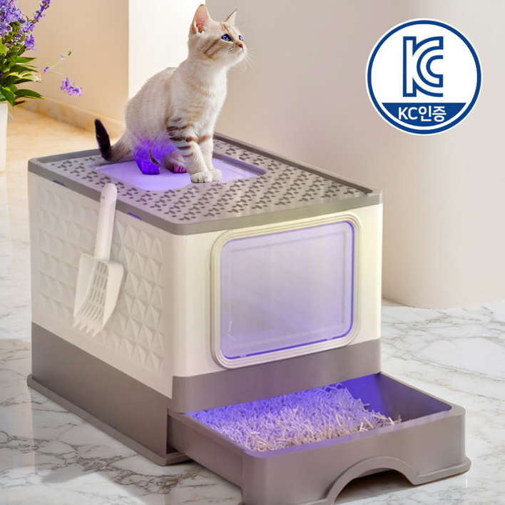 그린홈 대형 항균 고양이 후드형 화장실모래삽. UV살균등 냄새제거