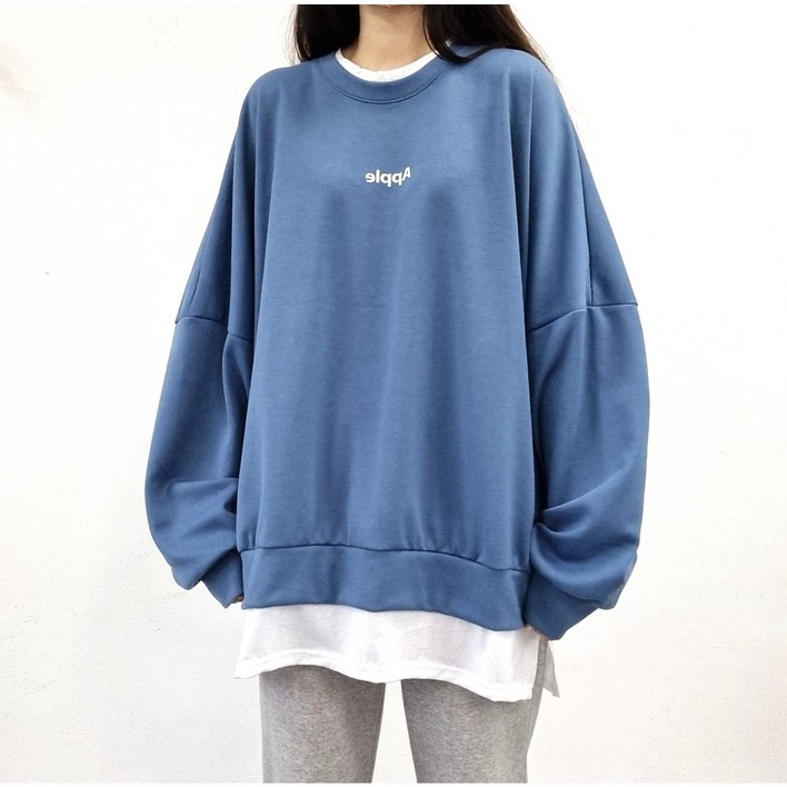 애플 레터링 레이어드부착 맨투맨넥라인 밑단레이어드부착 롱박스티 남녀공용 빅사이즈