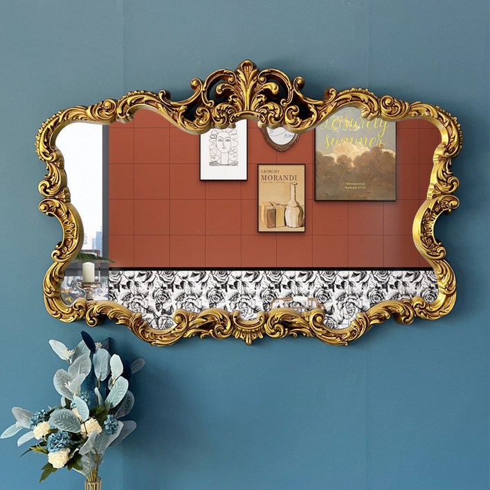 스튜디오 엔틱 거울 빈티지 화장대 골드프레임 카페 금장 벽걸이 북유럽 욕실 인테리어 장식 고급