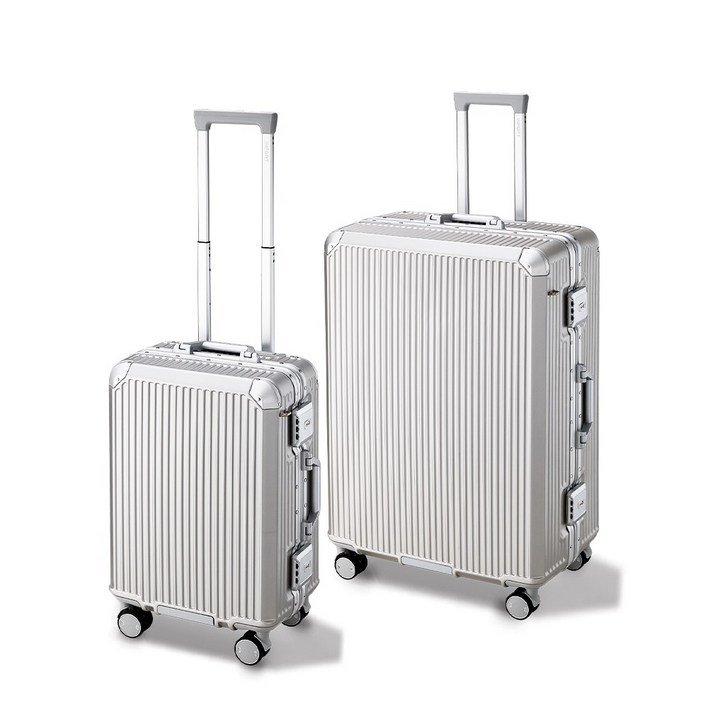 인포트 솔리드 캐리어 2종 세트 20인치 기내용 28인치 여행용 하드 케이스 메탈 실버