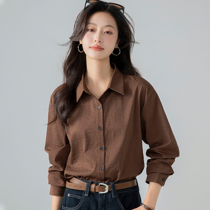 NUNUHANA 여성용 루즈핏 긴팔 셔츠 블라우스