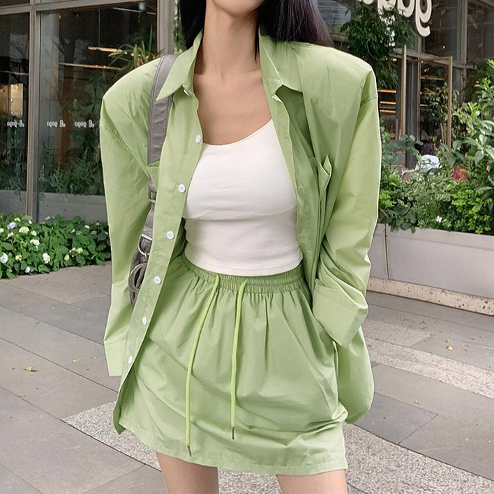 대박난박양 셔츠+밴딩 미니 스커트 SET