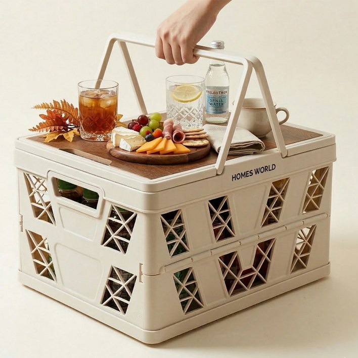 홈스퍼니처 접이식 폴딩박스 리빙박스 트렁크정리함  우드 상판, 아이보리, 1개