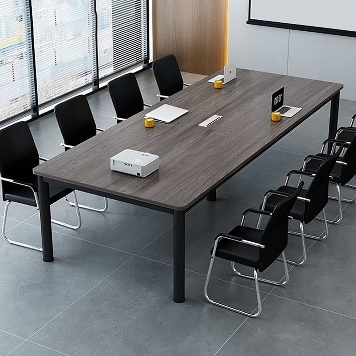 오피스 회의실 사각 넓은 책상 회사 사무용 회의용 테이블, 블랙 프레임  그레이 상판