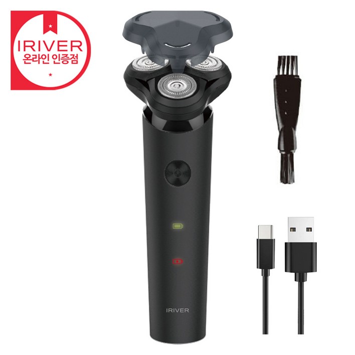 아이리버 IYS200 휴대용 충전식 전기 면도기 전동 전자 자동 건식 여행용 C타입충전 LED충전표시등 마그네틱 3방향 플로팅헤드 듀얼블레이드 탈부착 원클릭작동 헤드보호캡, 블랙