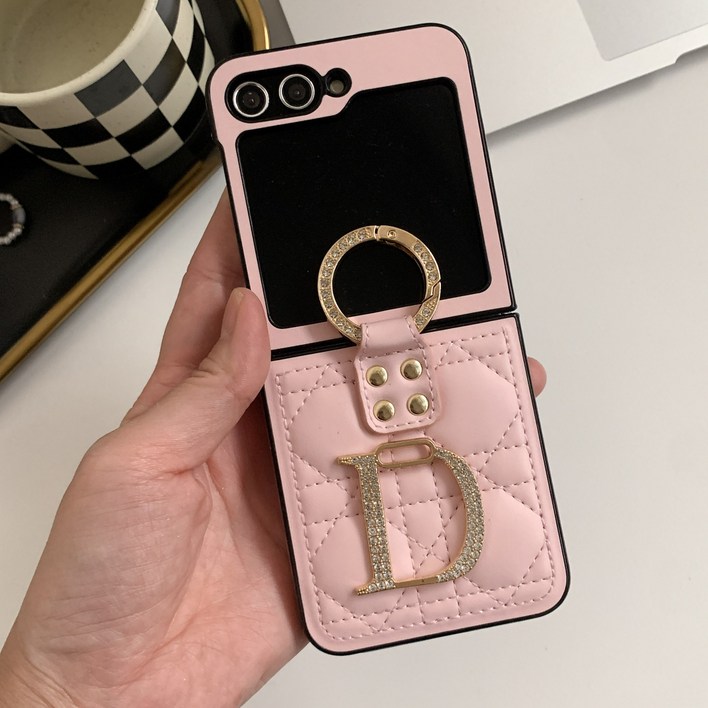 떨샵 샤이닝명품케이스 키링세트 갤럭시 Z플립 3 4 5 6 7 지플립 D로고 골드큐빅 케이스