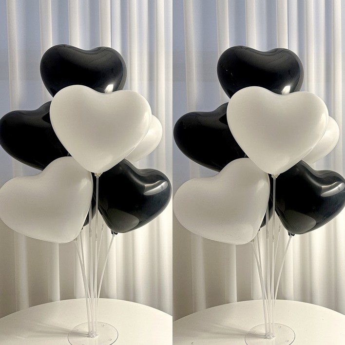 파티몬 하트 풍선 화이트 블랙 스탠드 용품 생일 파티 브라이덜 샤워 소품, 1개, 7개거 치스탠드 2P고무하트풍선블랙 8P화이트 8P