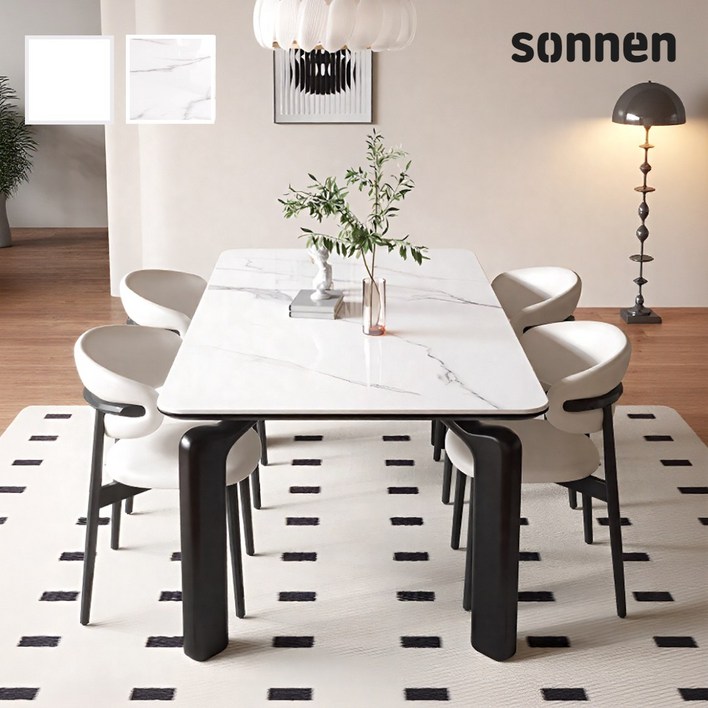 소넨 4인용식탁세트 4인 세라믹 테이블 카페 주방 테이블 인테리어 거실 체어 탁자 북유럽, 05마블화이트140x80x75화이트체어4개