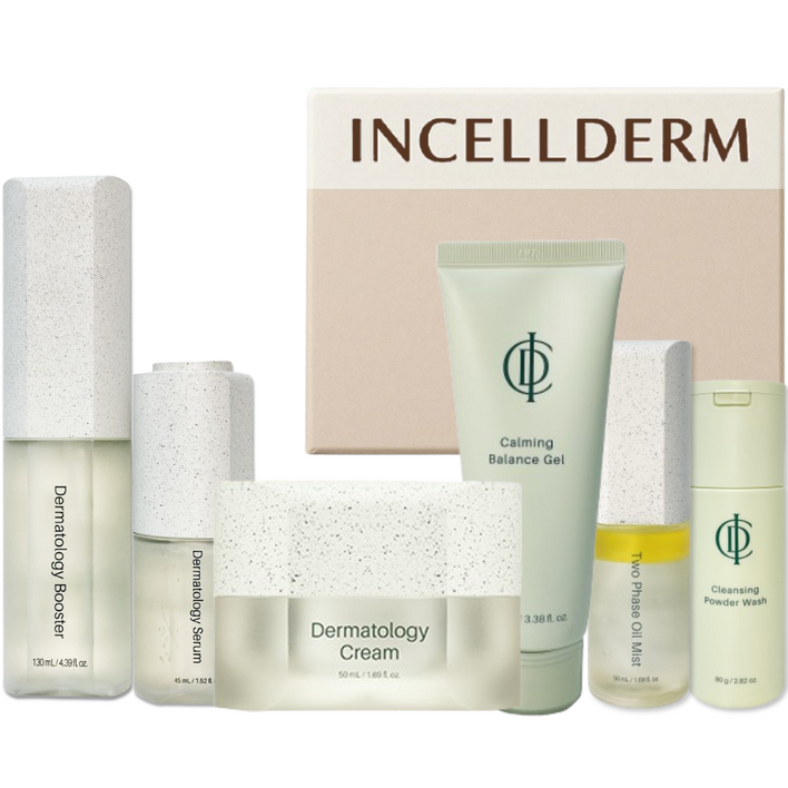 정품 QR부착 최신제품 인셀덤 기초 6종 부스터세럼크림카밍젤미스트파우더 원빈화장품 INCELLDERM 대리점장 직접출고, 1세트