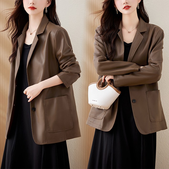 PU 가죽 슬림 정장 코트 리얼 가죽 재킷 여 베지터블 왁스 가죽 구제 빈티지 가죽 재킷