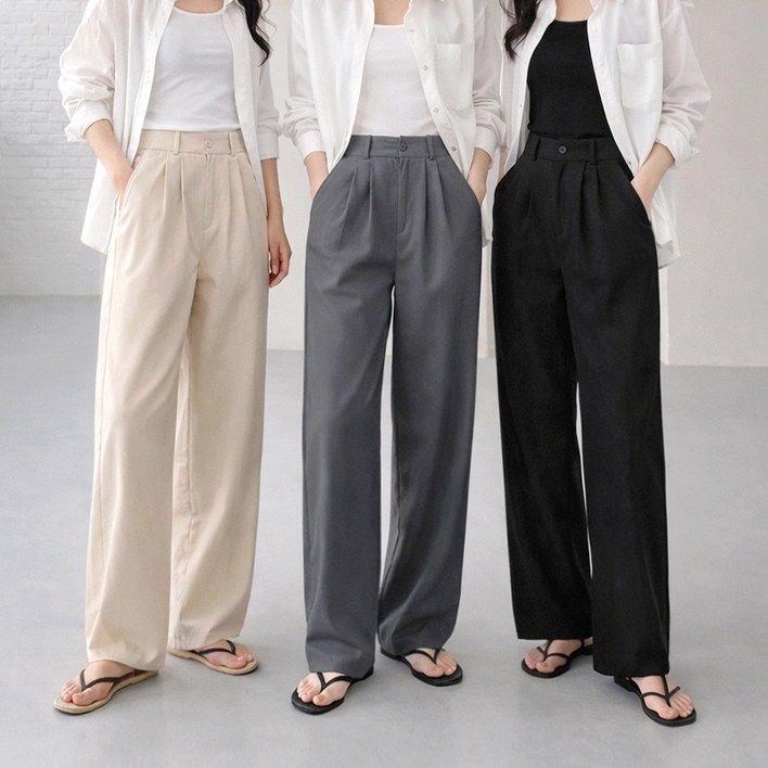 여름 이지와이드 팬츠 3color 스몰~빅사이즈 여성캐주얼 슬랙스 반밴딩