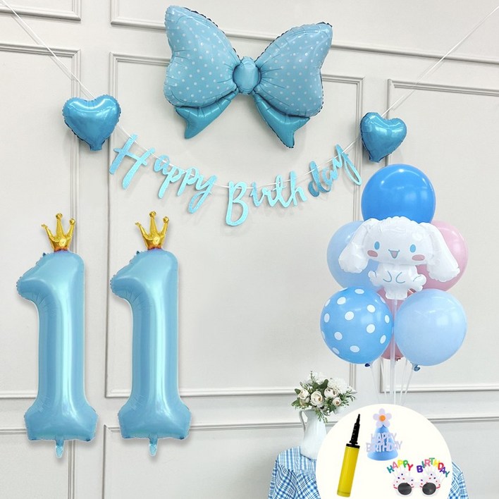 연지마켓 쿠로미 마이멜로디 키티 시나모롤 산리오 생일풍선 파티세트, 시나모롤 블루세트11