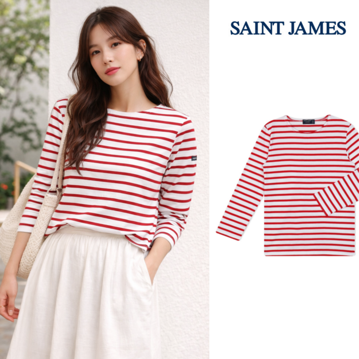 세인트제임스 긴팔티셔츠 밍콰이어 모드 E 스트라이프 여성 롱슬리브 2066KD