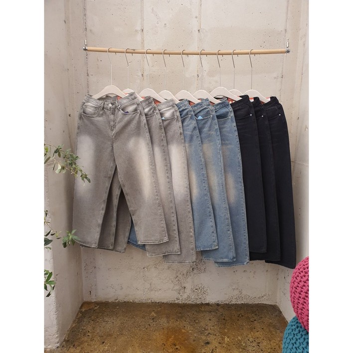 가을신상 무배 모노 300 3기장 3컬러 워싱 와이드핏 청바지