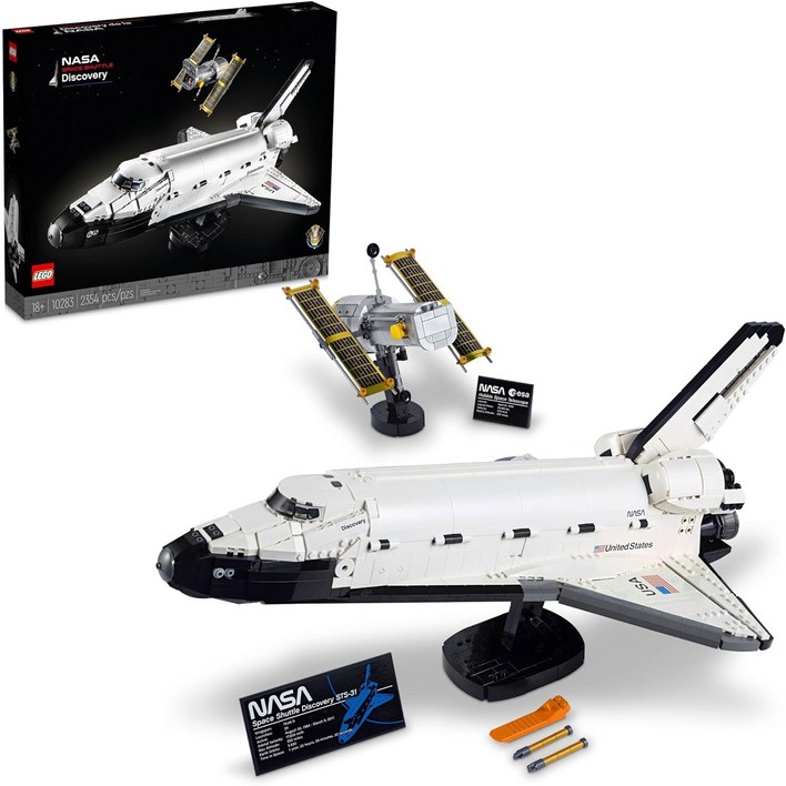 USA블럭 레고 아이콘 NASA 우주 왕복선 디스커버리 10283 모델 건물 세트 - 허블 망원경이 포함된 우주선 컬렉션 가정 또는 사무실 장식용 상세 디스플레이 성인을 위한 선물