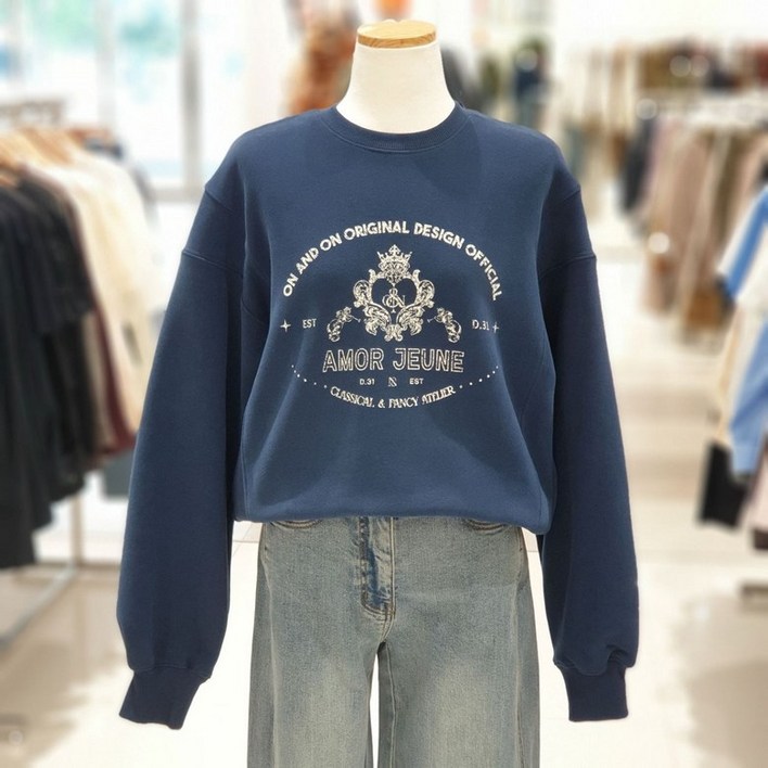 100%정품 온앤온 여성 티셔츠 루즈핏 레터링 맨투맨 태셔츠 NJW5WE944 수업 동생