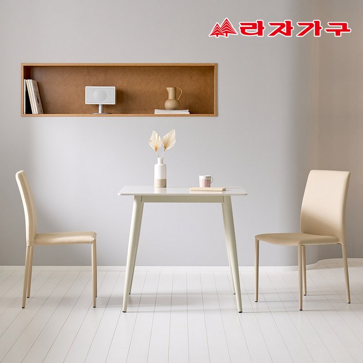 라자가구 파비오 12T 포세린 세라믹 2인용 식탁 의자2개 세트, 화이트상판/화이트프레임