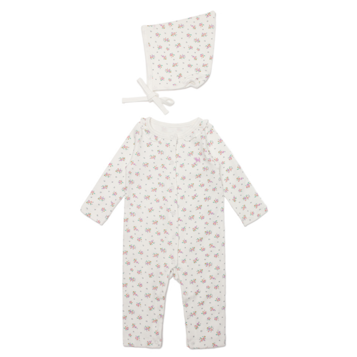 블루독베이비 부케플라워 모달 우주복보넷 세트, 12개월 임신 출산 선물 신생아 50일 백일 아기 외출복