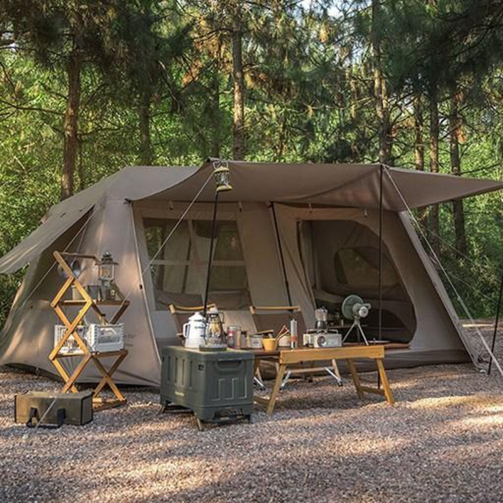 네이처하이크 빌리지 13 릿지 자동 텐트캐빈형 쉘터 오토 캠핑 감성 패밀리 원터치 리빙쉘, 브라운티타늄 블랙코팅