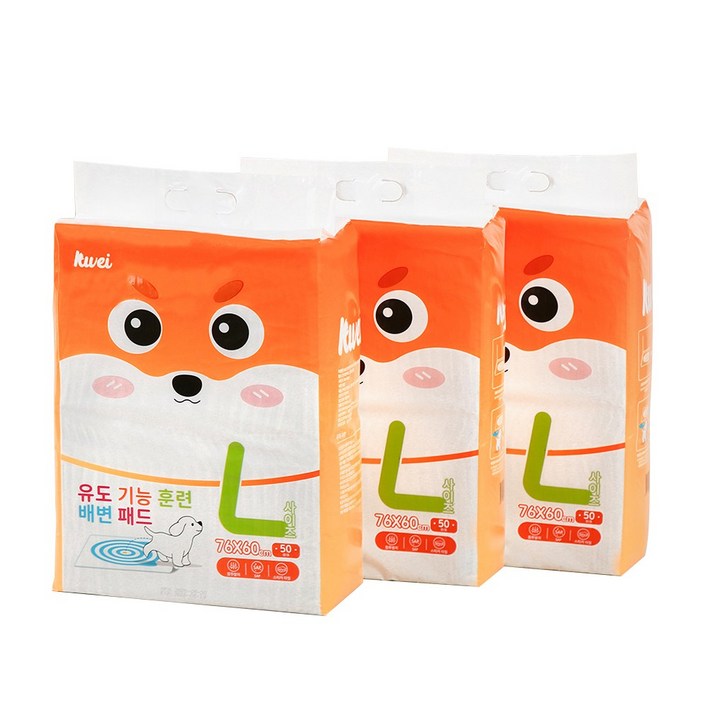 클레이 뒷면 접착 테이프 지정장소 배변패드 강아지 배변패드 애견패드 강아지패드, 50개입, 3개