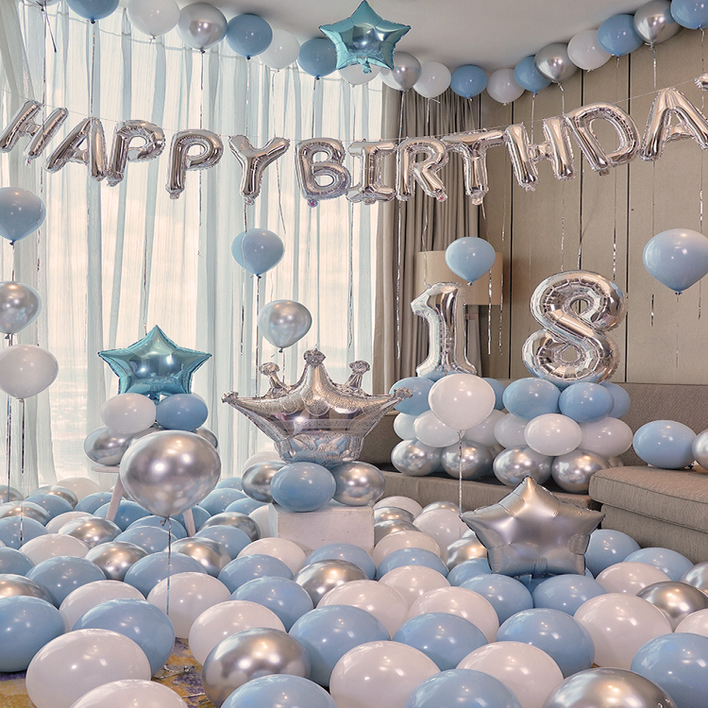 파티샵 생일 파티 풍선 세트 (손펌프포함,숫자변경가능), 블루 15,800