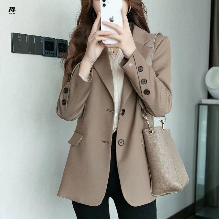 HAM카키 정장 코트 여 신상 봄가을 한국판 루즈핏 캐주얼 정장