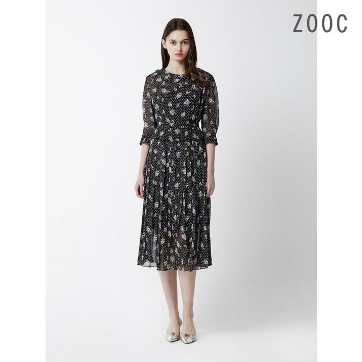 ZOOC 플라워 프린트 플리츠 쉬폰 원피스 BKZ242MSE019DH1725488