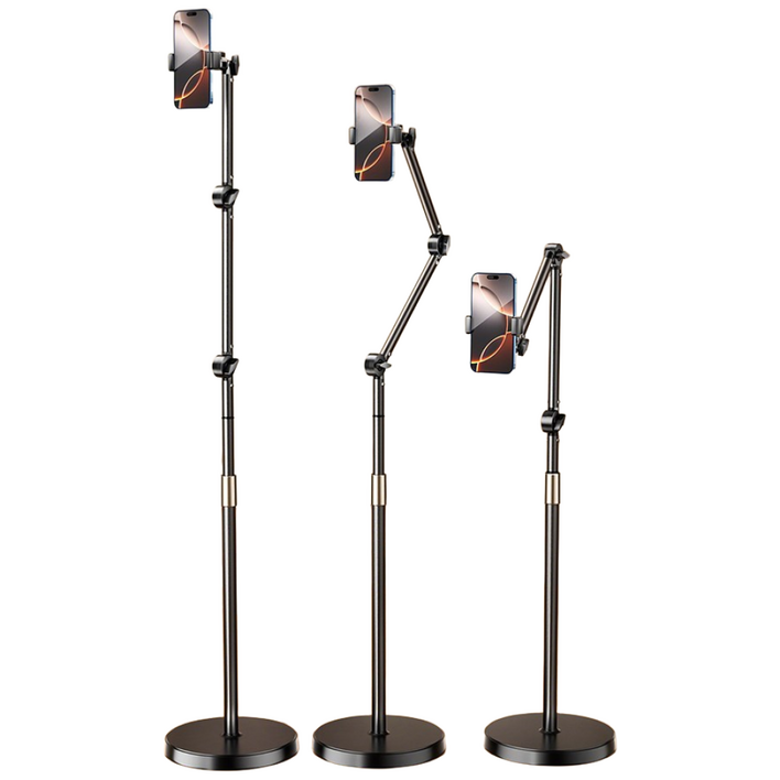 ZOZI 174cm 자바라 스탠드 탭 패드 태블릿 스마트폰 거치대 대형, 블랙