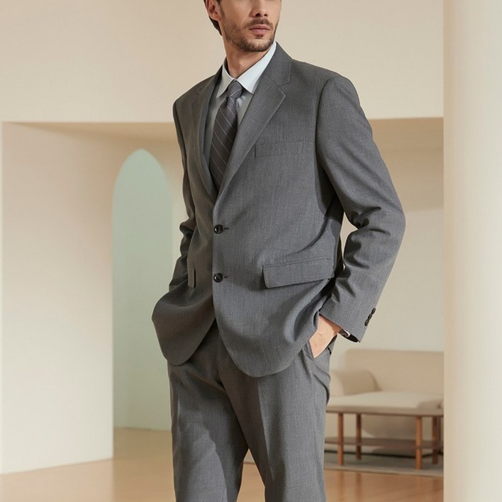 인터메조 25SS 비즈니스 그레이 스트레치 수트 봄 여름 결혼식 면접 정장 하객룩