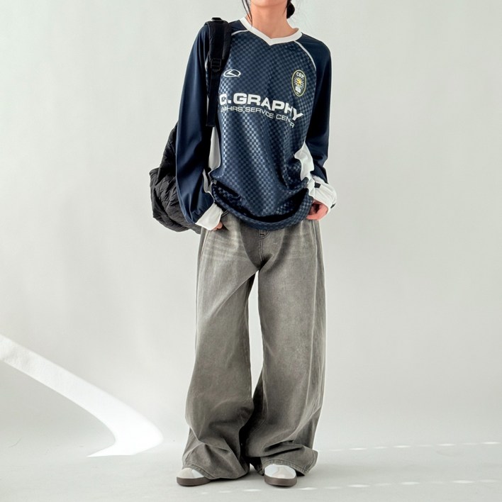 코드그라피 CGP 스포츠 남녀공용 긴팔 져지 티셔츠 편안함 네이비 마스크 증정