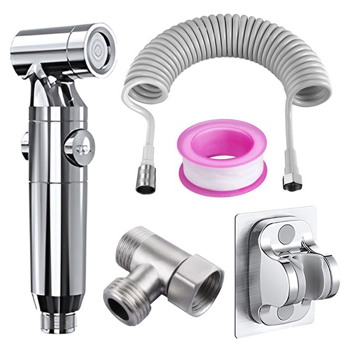 쉐리엘 욕실 화장실 베란다 스프레이건  무타공 브라켓  T자형 연결밸브  스프링 코일 호스 세트, 단일 색상