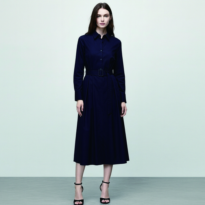 올리브데올리브 여성용 벨티드 카라넥 핀턱주름 롱 원피스