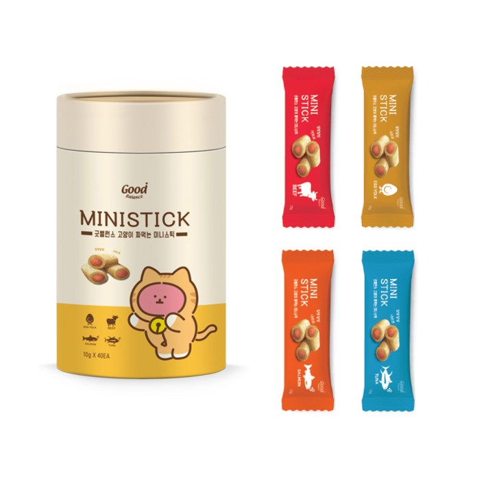 굿밸런스 고양이 짜먹는 미니스틱 간식 닭 4종 x 10p, 치킨계란노른자  치킨소고기  치킨연어  치킨참치 혼합맛, 1세트