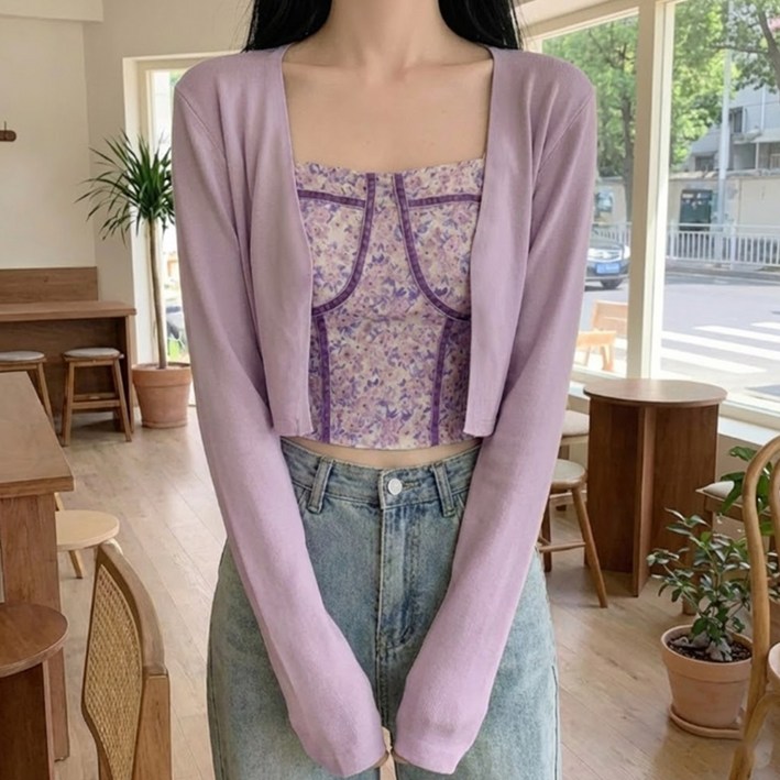 소니오 여성용 노버튼 숄더 긴팔 가디건