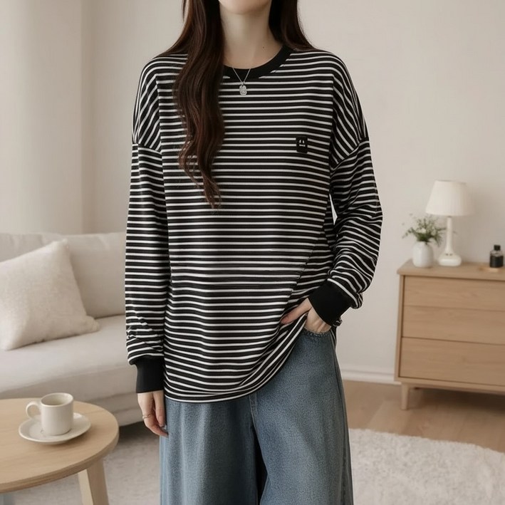 언헤브 여성용 루즈핏 스트라이프 티셔츠