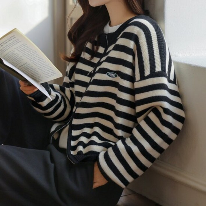 [프렌치시크] (단가라ver.)코스에그 자수 투웨이 니트집업 가디건 287274