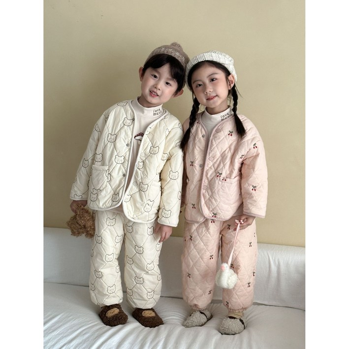 해피팡팡  여아 남아 가을 겨울 누빔 상하세트 슈슈 블리 누빔 상하세트 130호 누빔 똑딱이 상의 누빔 바지 남매룩 자매룩 여아 투피스 남아 상하복  가을 겨울 외출복