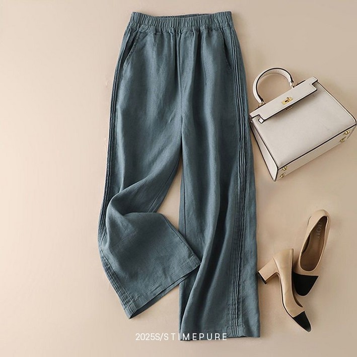 여성 시원 편안 면 마 소재 오버핏 바지 프리미엄 소프트 캐주얼 린넨 와이드 팬츠
