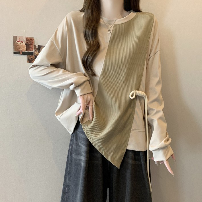 Novastar 여성 루즈핏 긴팔 맨투맨 기본 면 티셔츠 빅사이즈