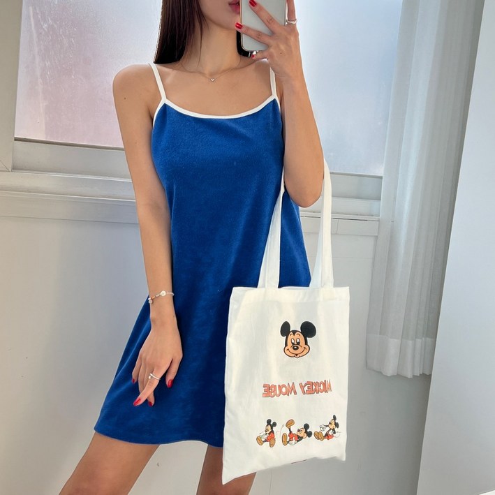 (미니,롱 ver) 타올,비치웨어 랍빠 배색 스퀘어넥 테리 루즈핏 끈 나시 롱 미니 원피스 5color 커버업