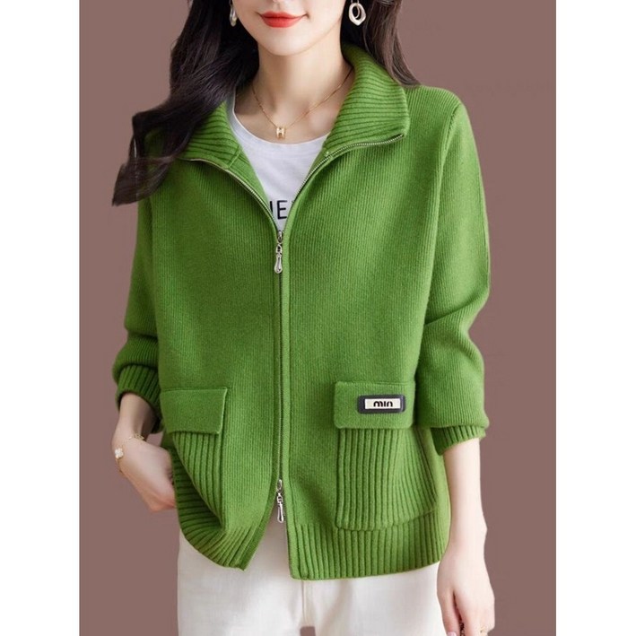 딜마켓 주군가디건  여성 가을 데일리 니트 카라 집업 가디건